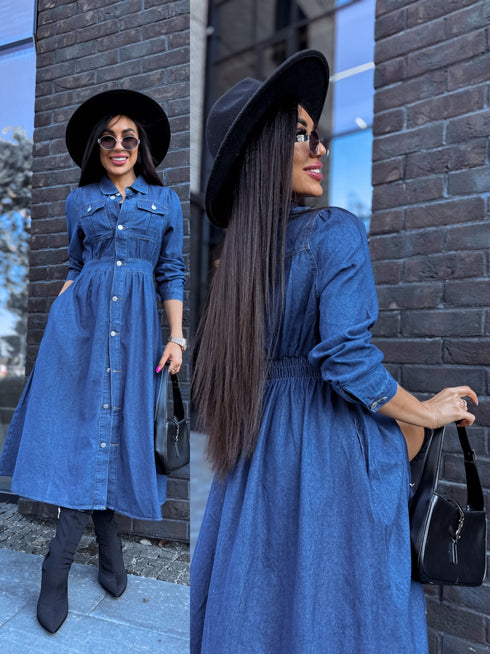 Džinsa kleita "Denim Idea" K3339 - TUMŠI ZILA